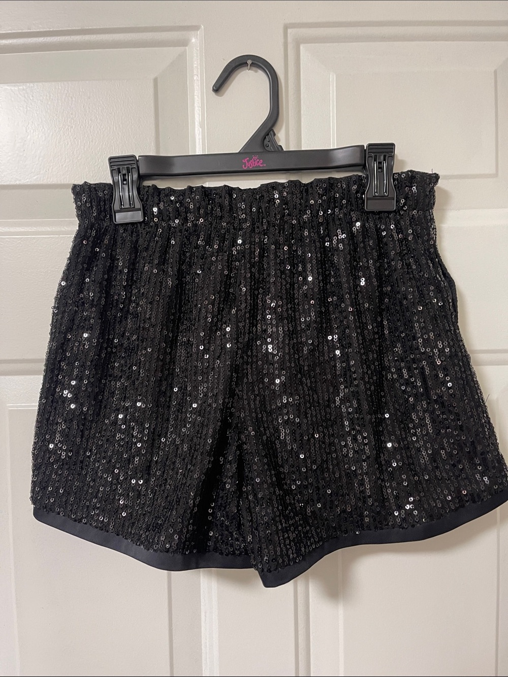 Sequin Elastic-Waist Black Girls Shorts